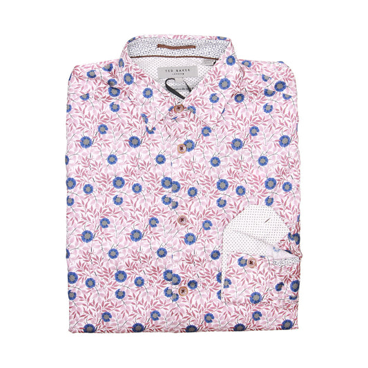 Ted Baker Orense Mens Pink Floral Regular Fit Cotton Button Down Shirt