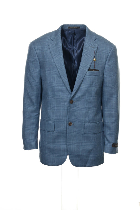 Tasso Elba Mens Medium Blue Wool/Linen Blend Plaid Blazer