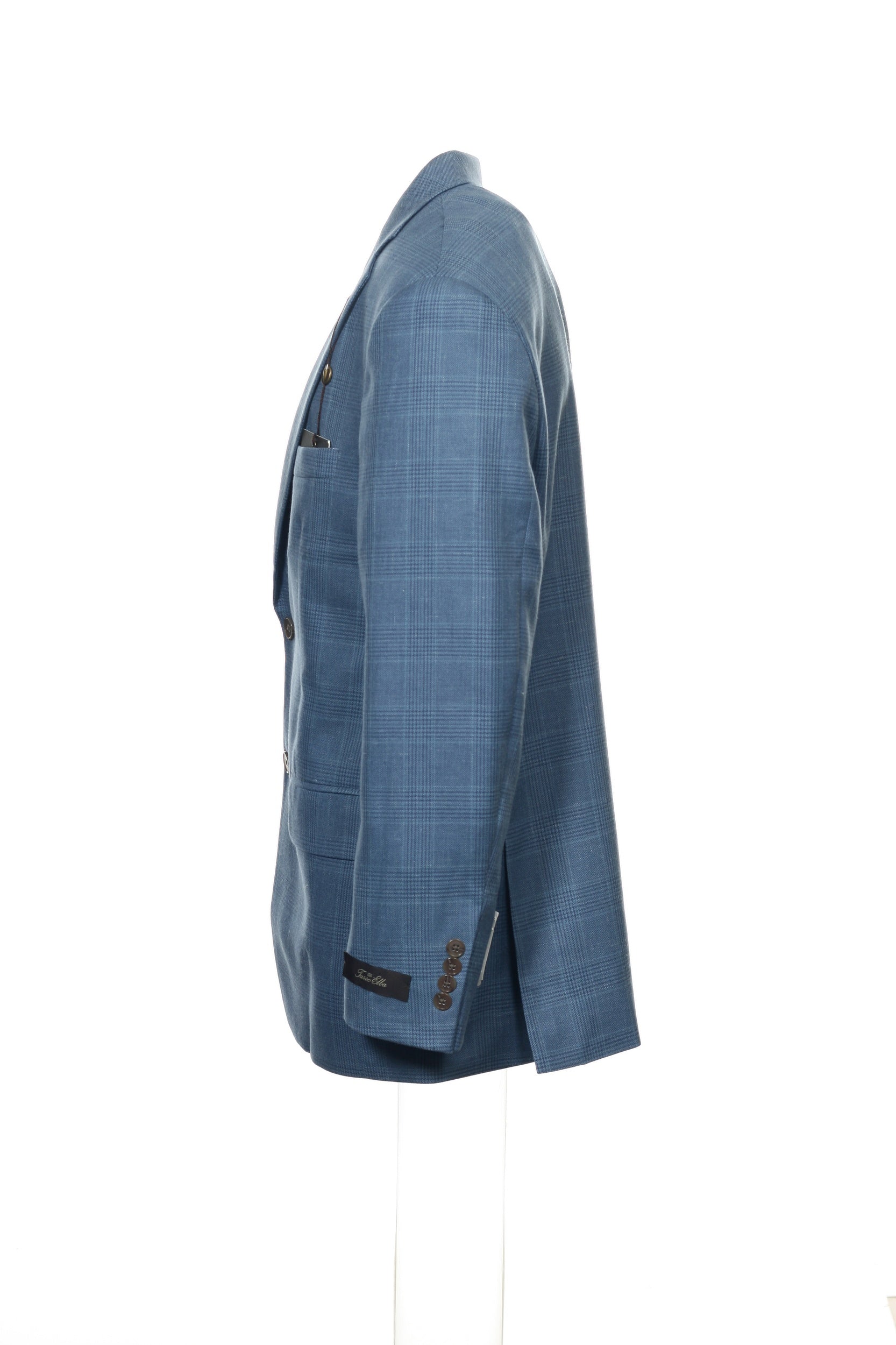 Tasso Elba Mens Medium Blue Wool/Linen Blend Plaid Blazer