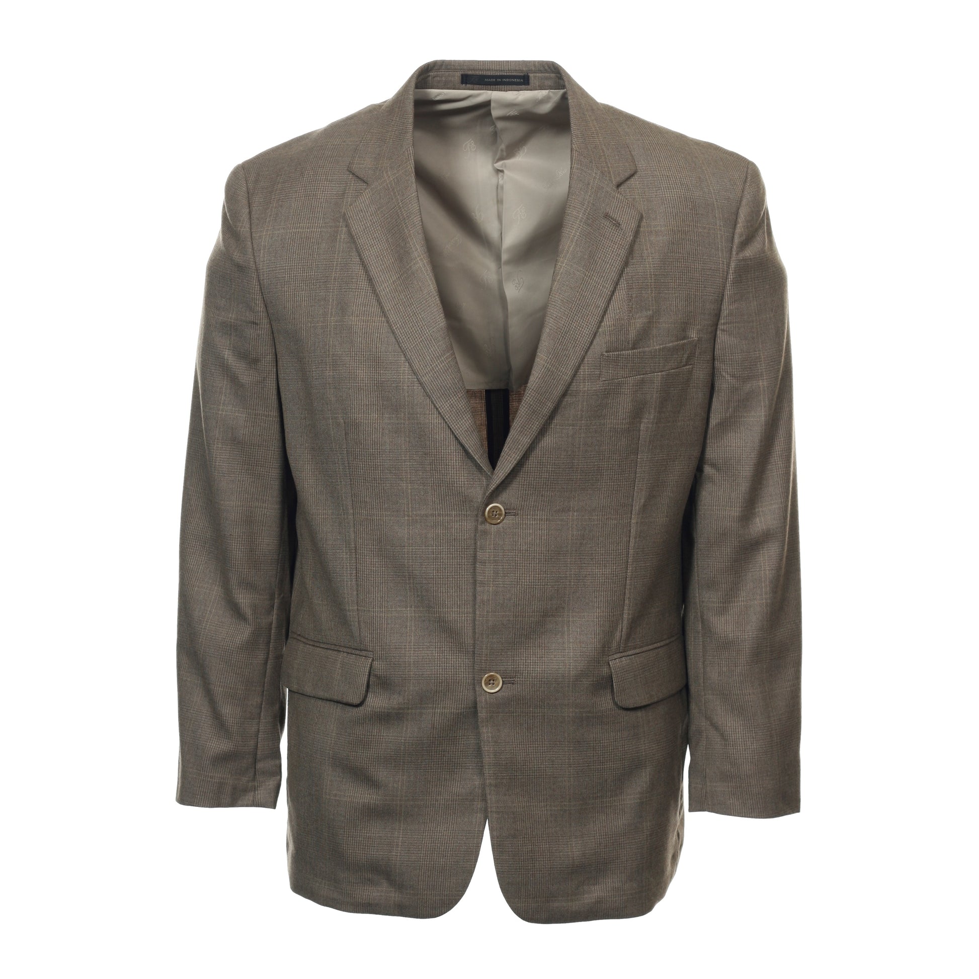 Tasso Elba Mens Taupe Glen Plaid Wool/Cashmere 2 Button Sport Coat Jacket