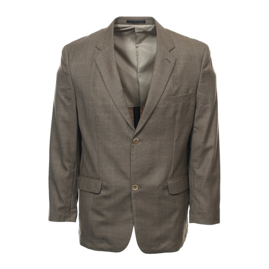 Tasso Elba Mens Taupe Glen Plaid Wool/Cashmere 2 Button Sport Coat Jacket