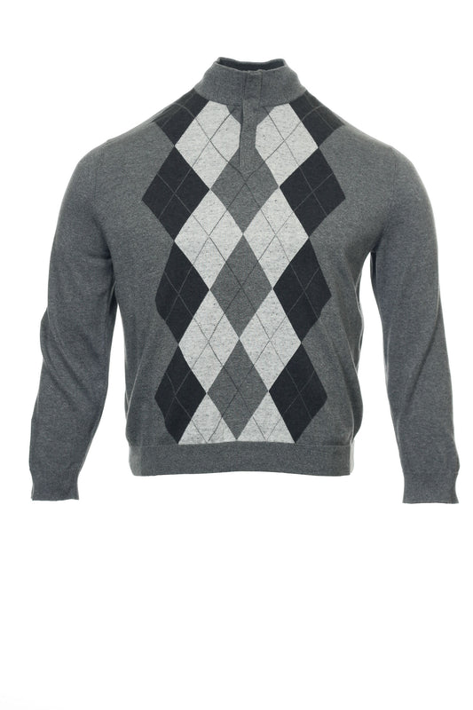 Tasso Elba Collezione Men's Gray Argyle Half Zip Sweater