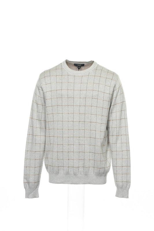 Tasso Elba Men's Gray Checked Crew Neck Sweater