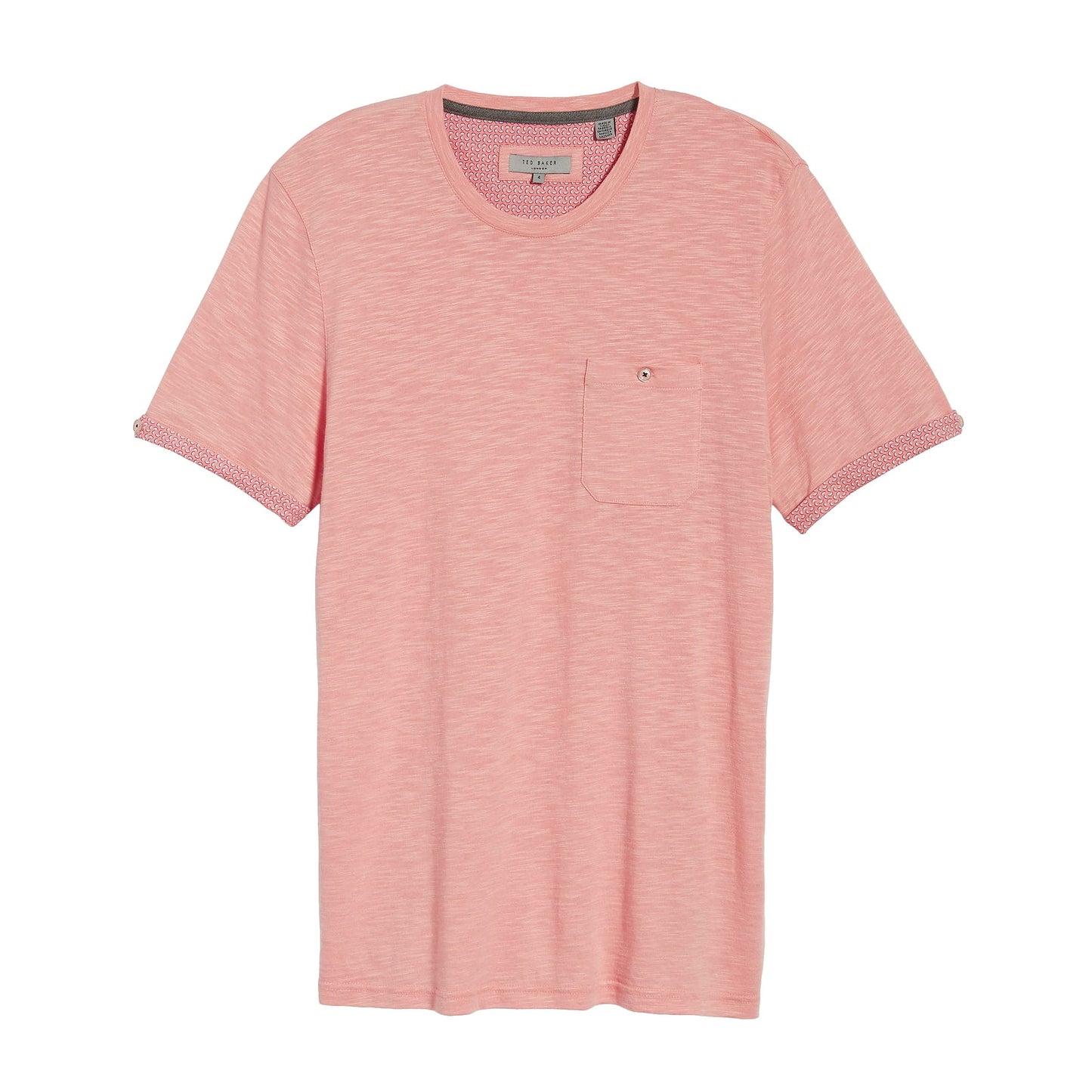 Ted Baker Mens Pink Taxi Slub Cotton Blend Pocket Crewneck T-Shirt