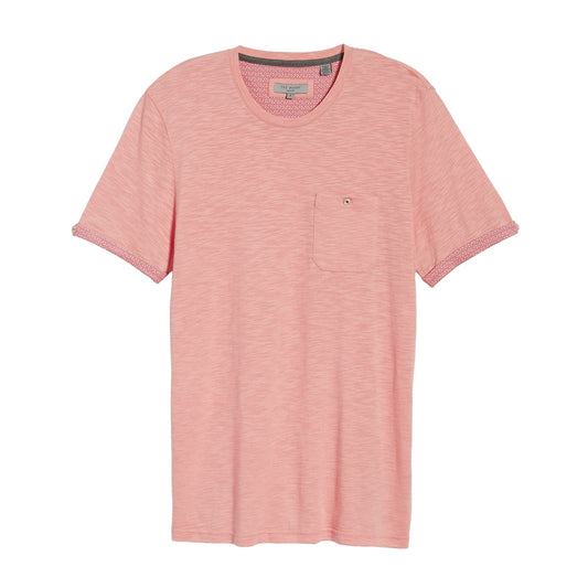 Ted Baker Mens Pink Taxi Slub Cotton Blend Pocket Crewneck T-Shirt
