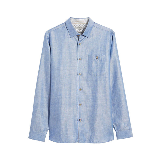 Ted Baker 'Linlins' Mens Blue Herringbone Linen Blend Button Down Shirt