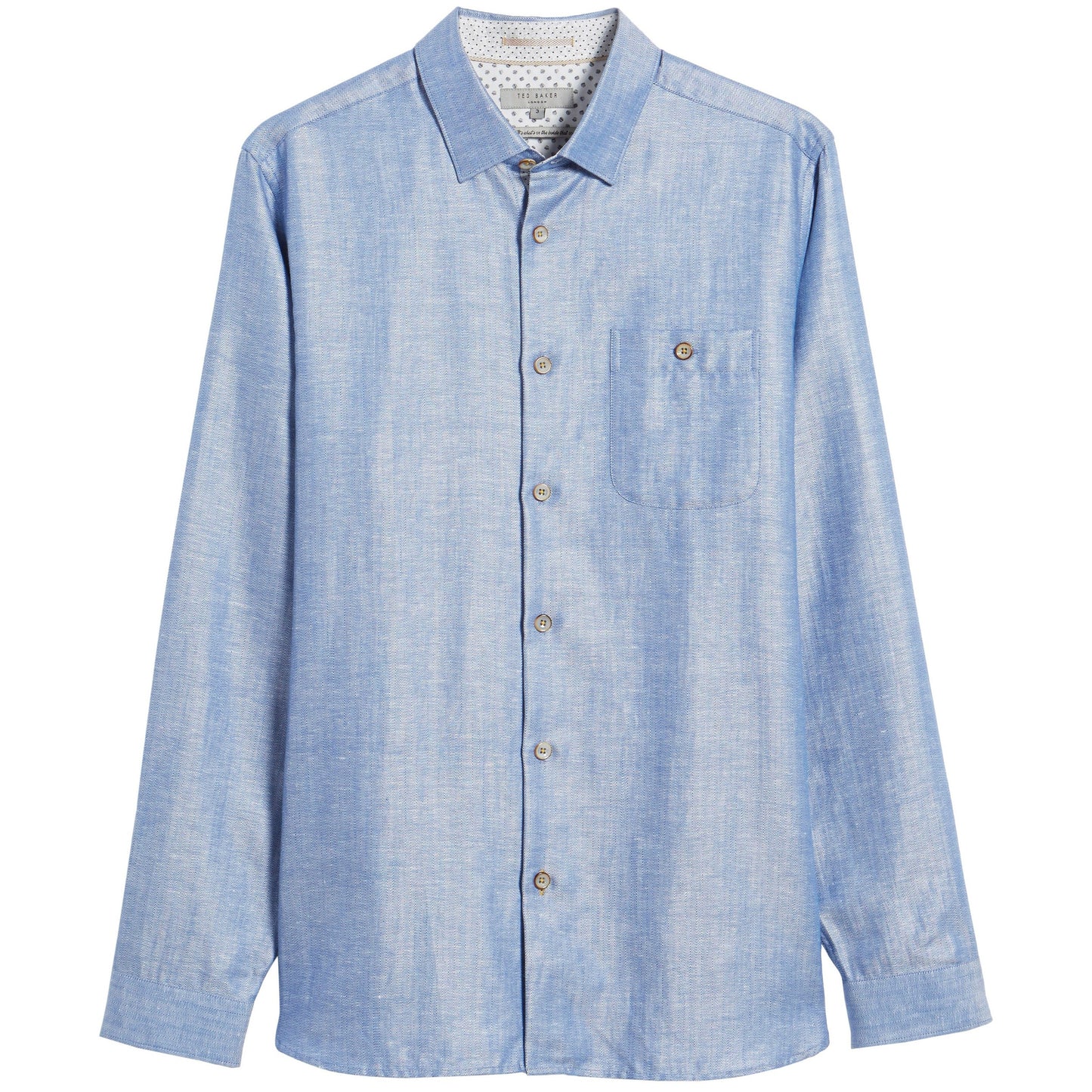 Ted Baker 'Linlins' Mens Blue Herringbone Linen Blend Button Down Shirt
