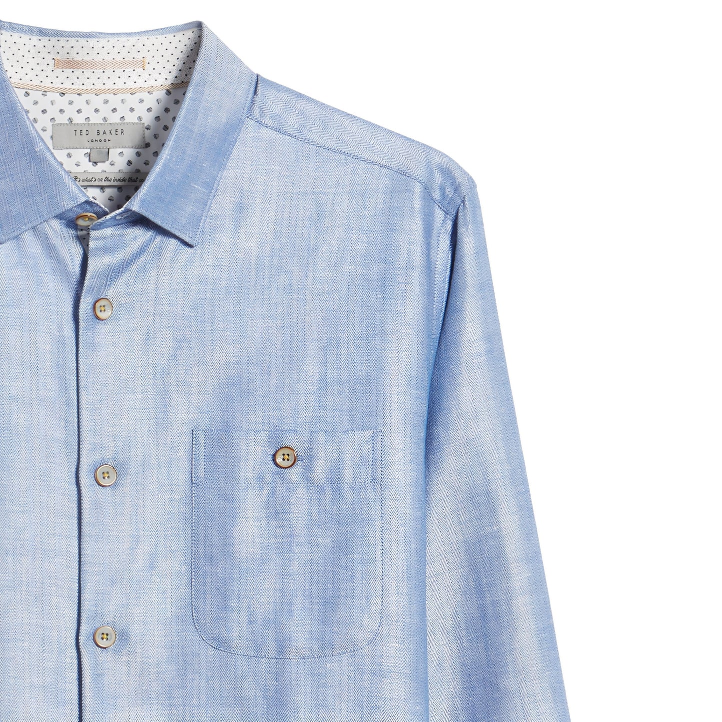 Ted Baker 'Linlins' Mens Blue Herringbone Linen Blend Button Down Shirt