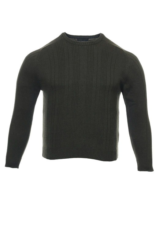 Tricots St Raphael Men's Olive Green Vertical Striped Crew Neck Sweater