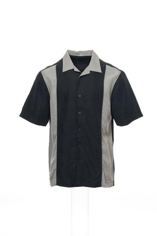 Via Europa Men's Black Basic Color Block Short Sleeve Camp Shirt