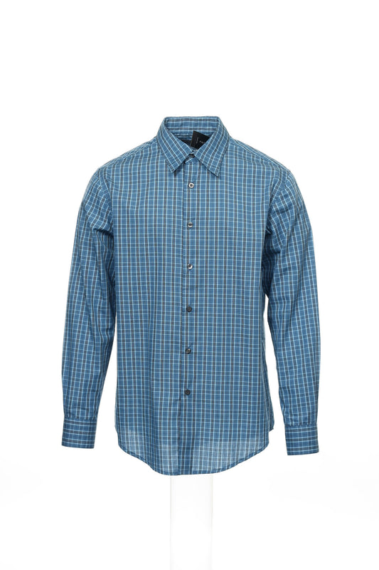 Via Europa Men's Blue Plaid Button Down Shirt