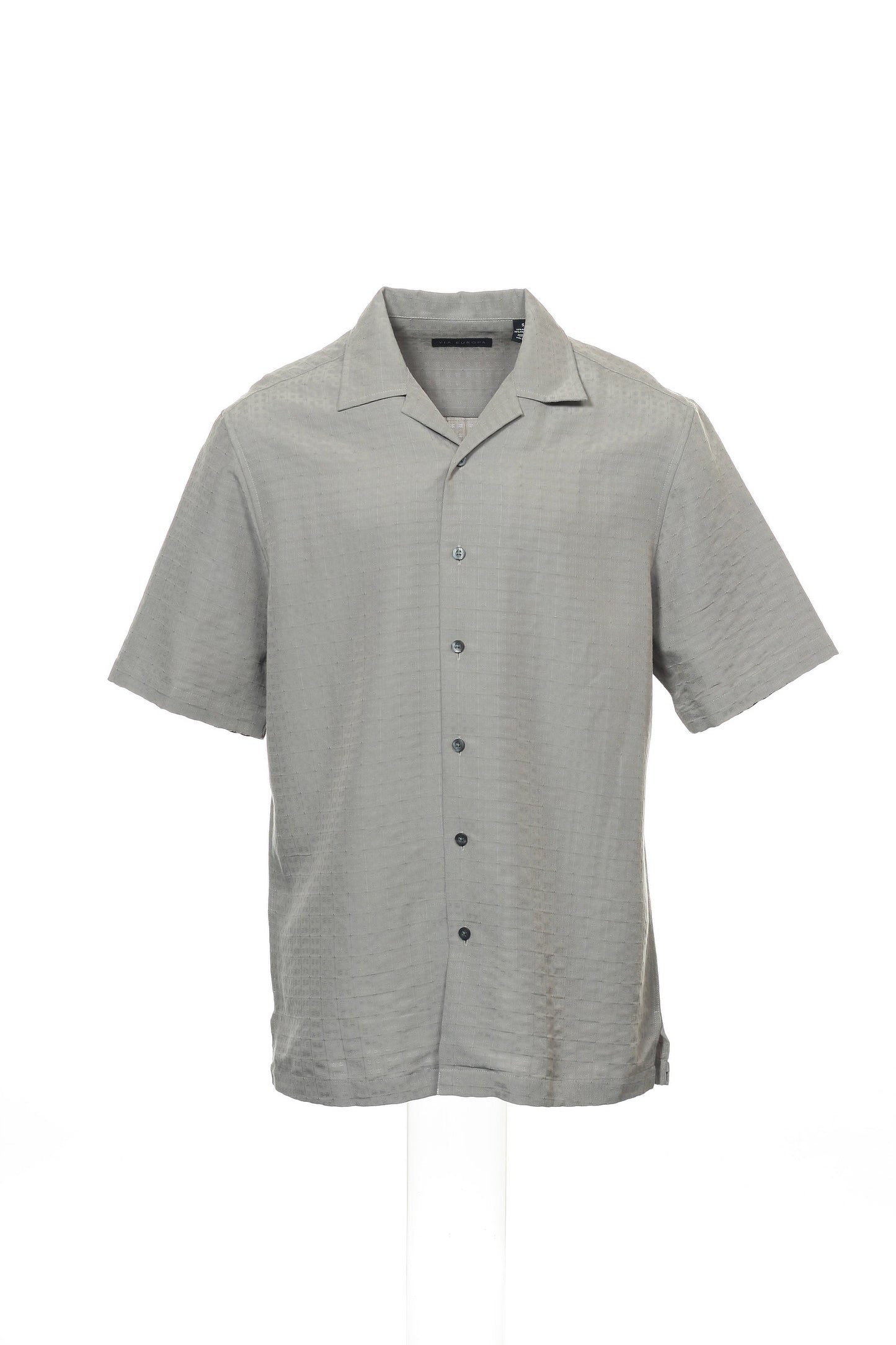 Via Europa Men's Marsh Gray Textured Geo Camp Shirt