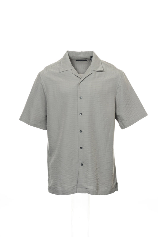 Via Europa Men's Marsh Gray Textured Geo Camp Shirt