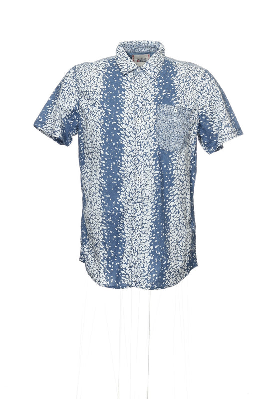 Vintage Red Men's Blue Abstract Camp Shirt