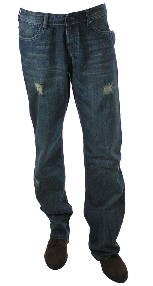 Von Dutch Men's Blue Distressed Medium Wash Jeans