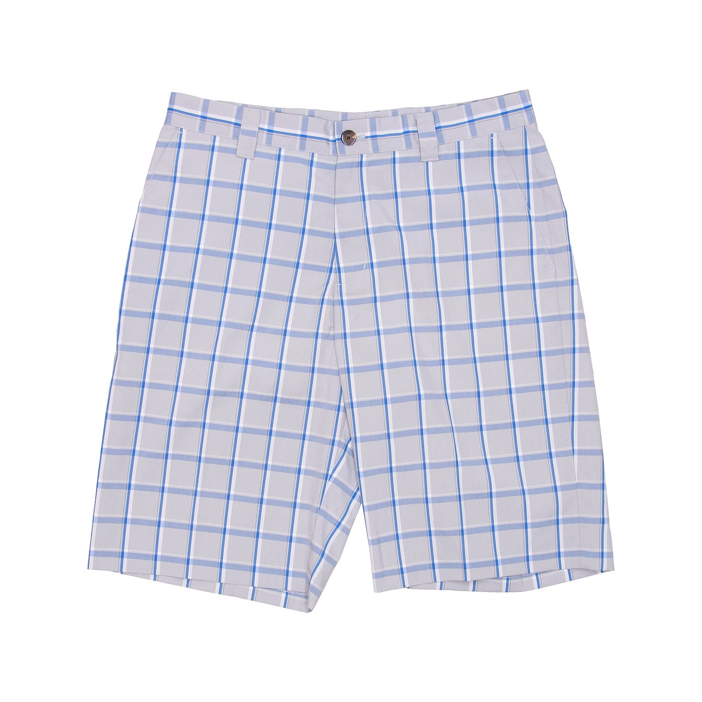 Adidas Golf Mens Chrome/Prime Blue Plaid Flat Front Walking Shorts