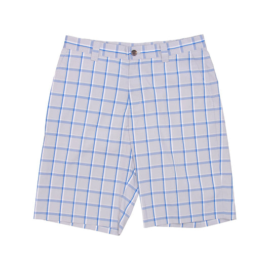 Adidas Golf Mens Chrome/Prime Blue Plaid Flat Front Walking Shorts