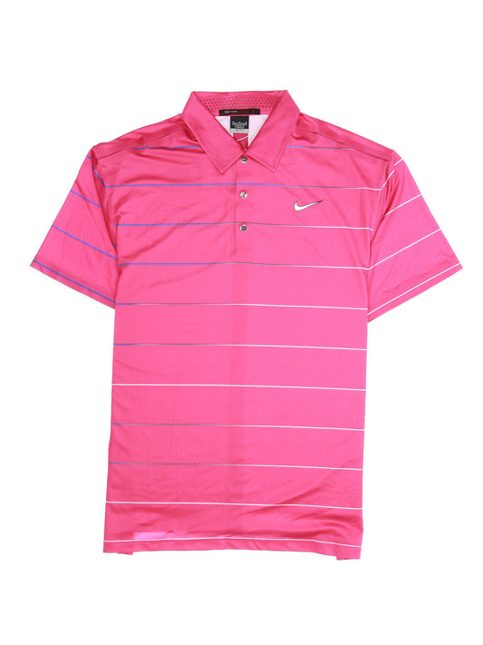 Tiger Woods Collection by Nike Men's Striped Polo Shirt Golf (Medium, Pinks)